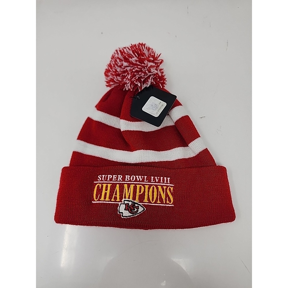 Kansas City Chiefs Super Bowl LVIII Champions Cuffed Pom Knit Hat Red One Size